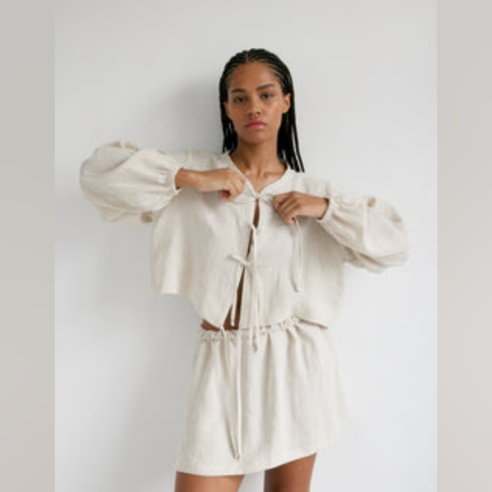 Boheme Cream Tie-Front Cropped Blouse
